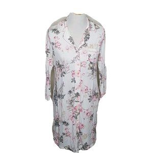 Soma Sz Small Sleep Shirt Night Gown Button Front Pink White Gray Floral Print